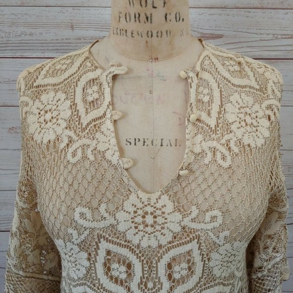 ❤️SOLD❤️Vintage 70s Womens Lace V Neck Bell Sleeve Tunic C - Picture 2 of 6